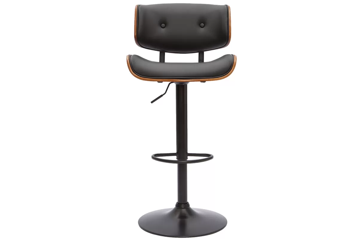 Miliboo Taburetes De Bar-Taburete de cocina de diseño regulable negro con madera oscura BASILE