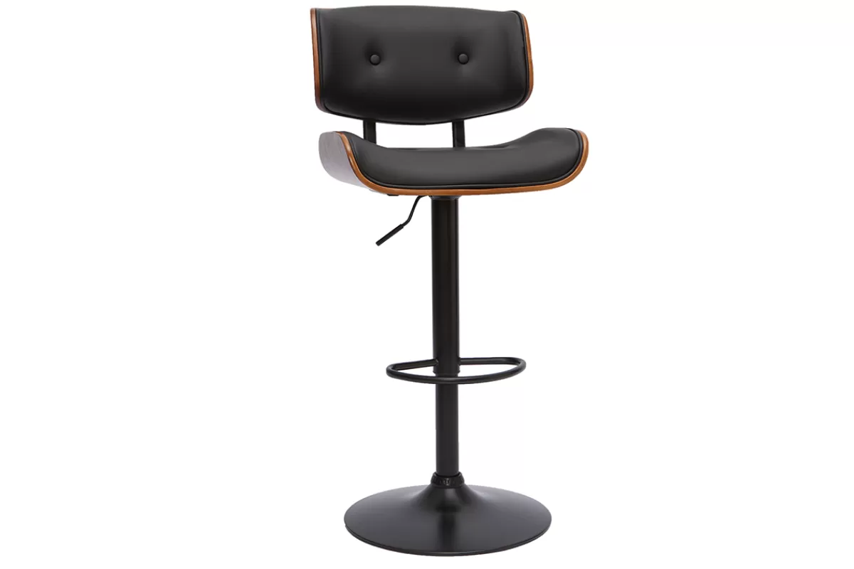Miliboo Taburetes De Bar-Taburete de cocina de diseño regulable negro con madera oscura BASILE