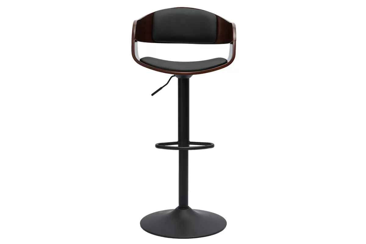 Miliboo Taburetes De Bar-Taburete de cocina de diseño regulable negro con madera oscura EUSTACHE