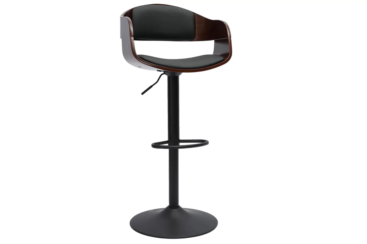 Miliboo Taburetes De Bar-Taburete de cocina de diseño regulable negro con madera oscura EUSTACHE