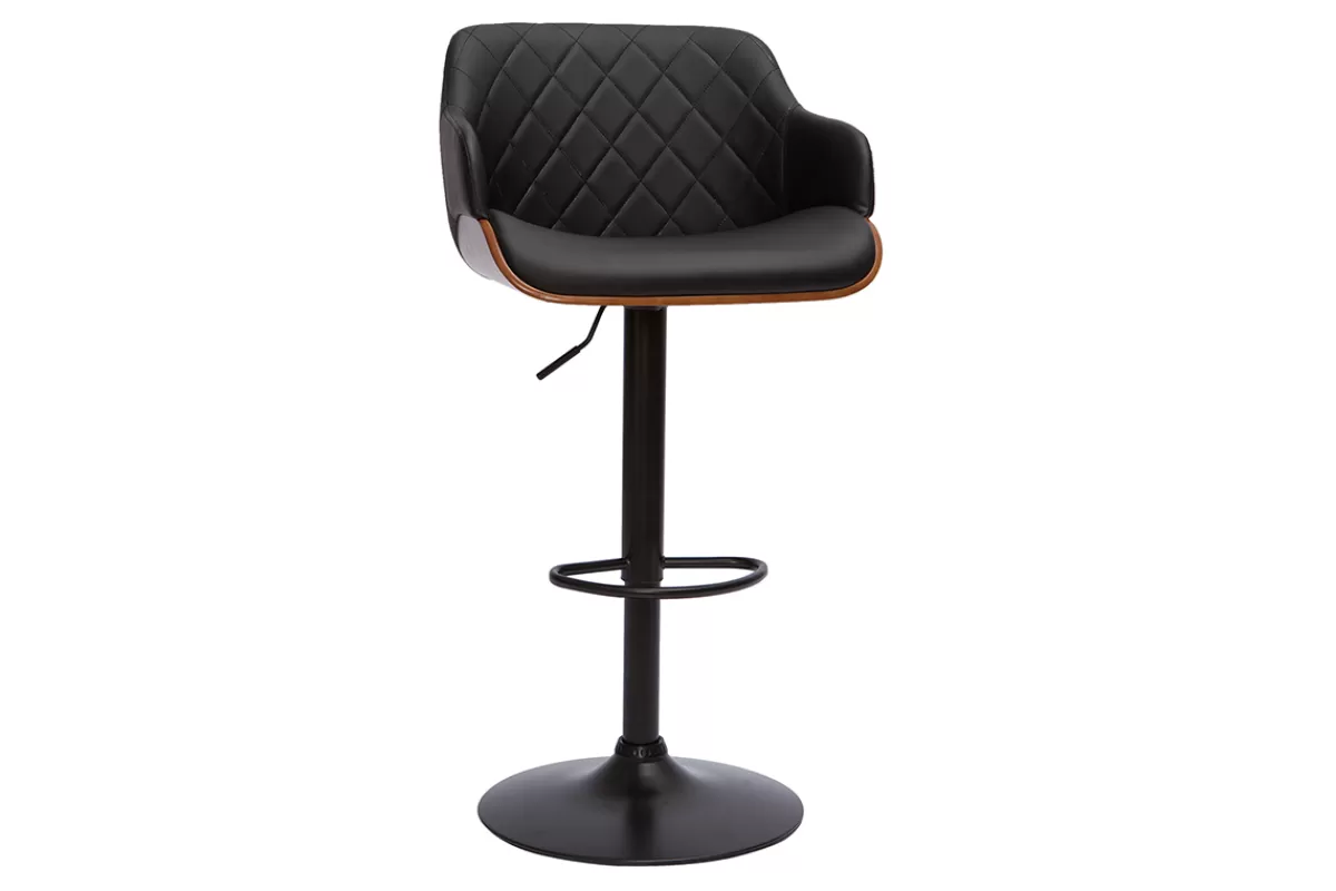 Miliboo Taburetes De Bar-Taburete de cocina de diseño regulable negro con madera oscura LUCIEN