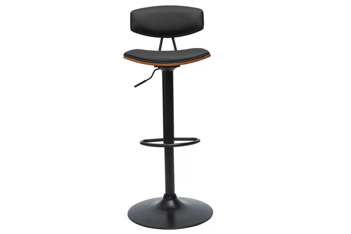 Miliboo Taburetes De Bar-Taburete de cocina de diseño regulable negro con madera oscura VASCO
