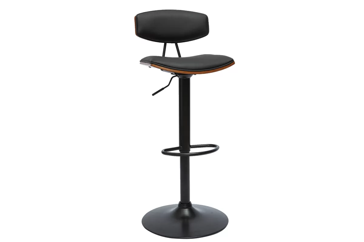 Miliboo Taburetes De Bar-Taburete de cocina de diseño regulable negro con madera oscura VASCO