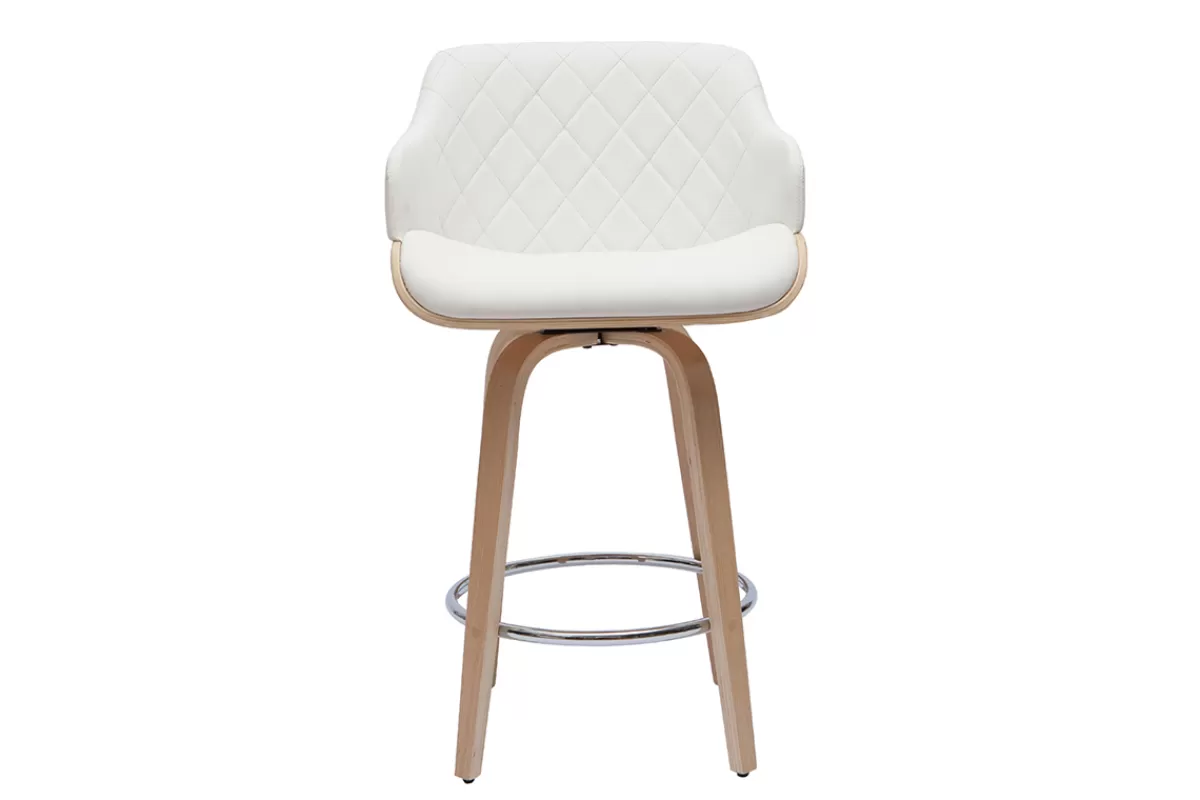 Miliboo Taburetes De Bar-Taburete de cocina de madera clara y blanco 65 cm LUCIEN