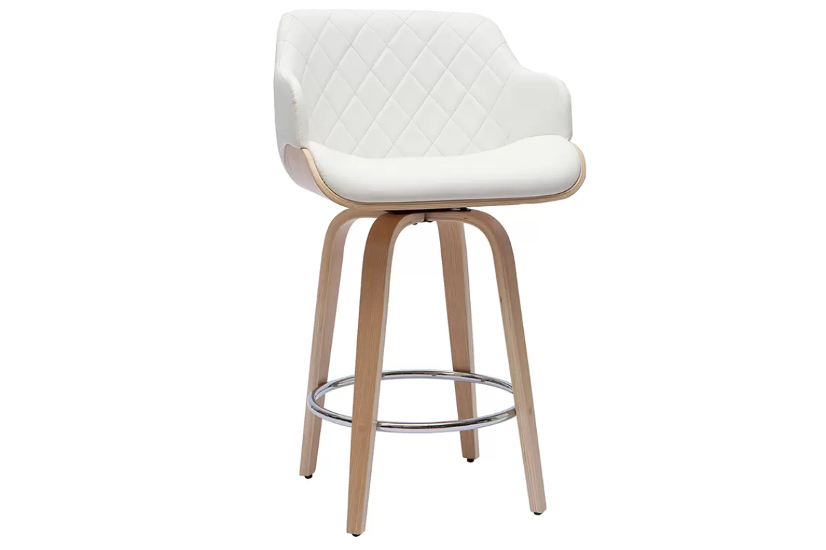 Miliboo Taburetes De Bar-Taburete de cocina de madera clara y blanco 65 cm LUCIEN