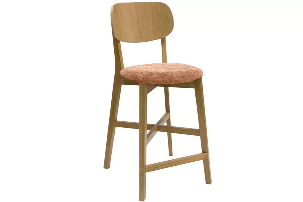 Miliboo Taburetes De Bar-Taburete de cocina de madera de roble claro y tela efecto aterciopelado terracota 65 cm LUCIA