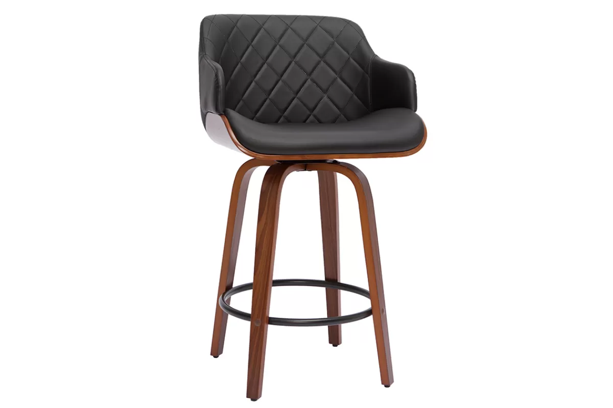 Miliboo Taburetes De Bar-Taburete de cocina de madera oscura y negro 65 cm LUCIEN