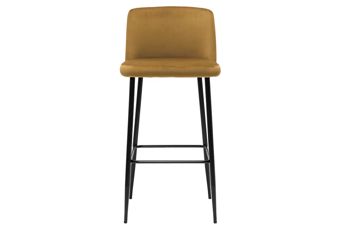 Miliboo Taburetes De Bar-Taburete de cocina de terciopelo bronce con patas de metal negro 78 cm MONTI