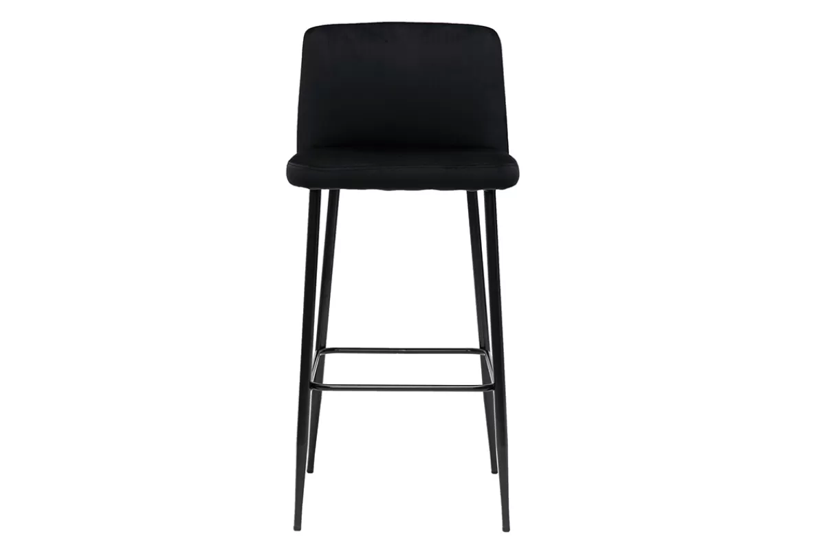 Miliboo Taburetes De Bar-Taburete de cocina de terciopelo negro con patas de metal negro 78 cm MONTI