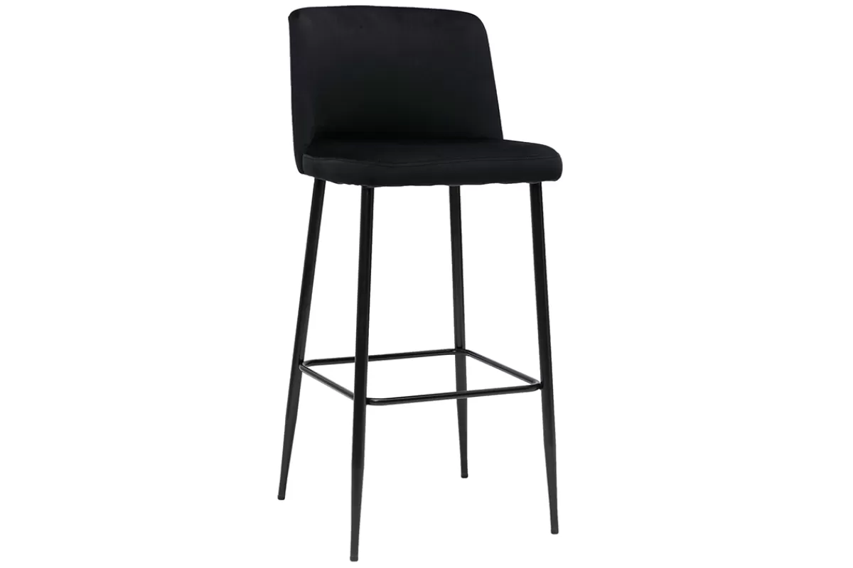 Miliboo Taburetes De Bar-Taburete de cocina de terciopelo negro con patas de metal negro 78 cm MONTI