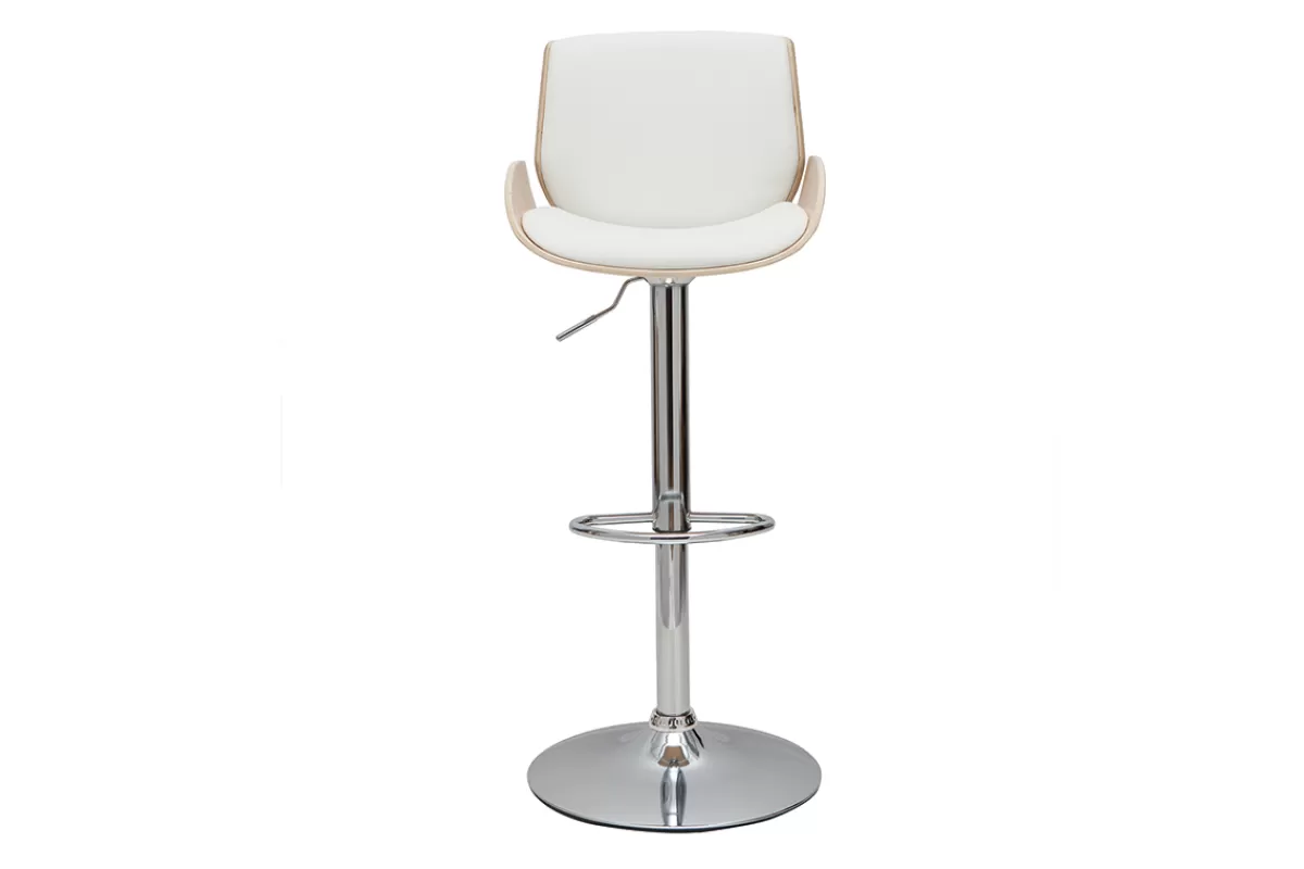 Miliboo Taburetes De Bar-Taburete de cocina regulable blanco y madera clara VESPER