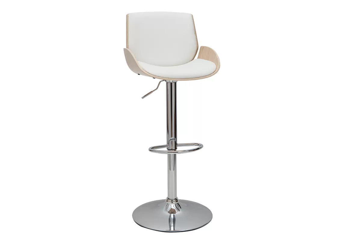 Miliboo Taburetes De Bar-Taburete de cocina regulable blanco y madera clara VESPER