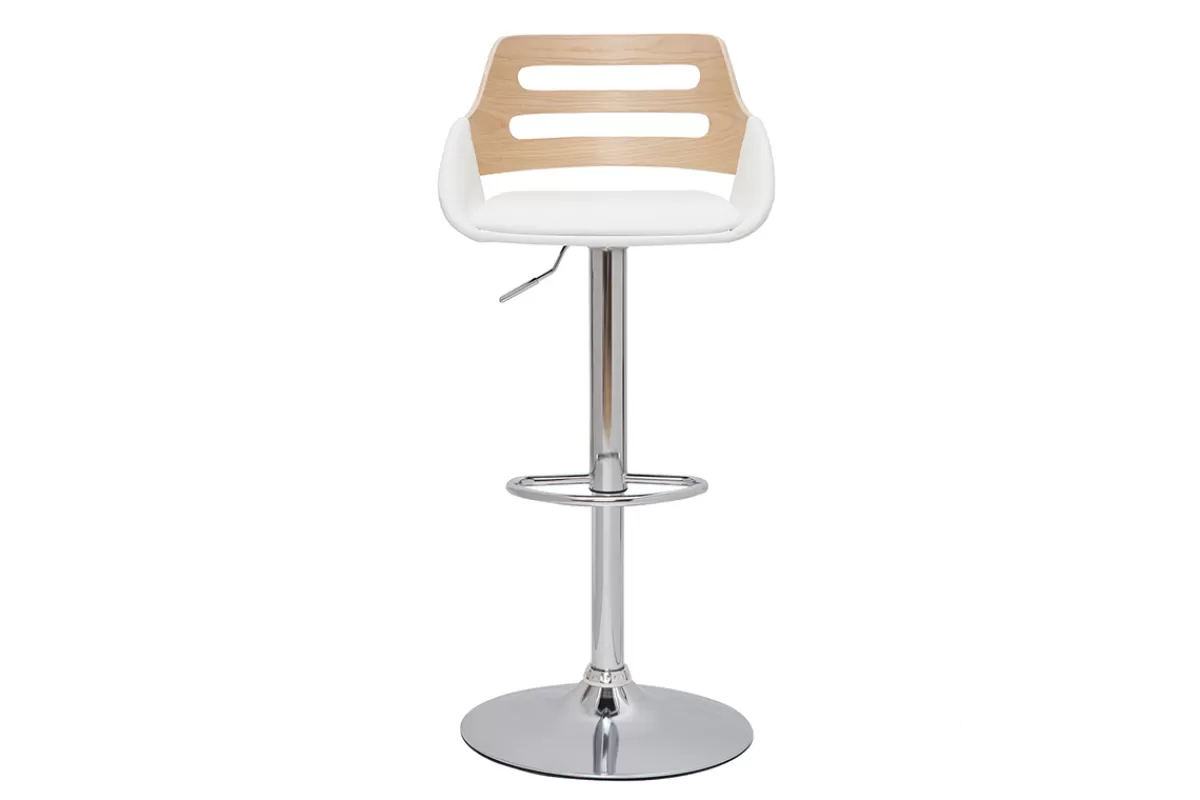Miliboo Taburetes De Bar-Taburete de cocina regulable de diseño blanco y roble PERNIK