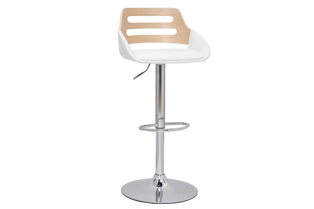 Miliboo Taburetes De Bar-Taburete de cocina regulable de diseño blanco y roble PERNIK