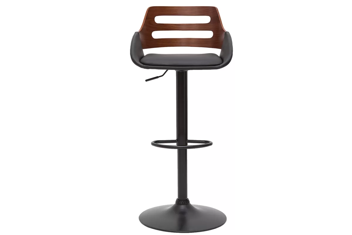 Miliboo Taburetes De Bar-Taburete de cocina regulable de diseño negro y nogal PERNIK