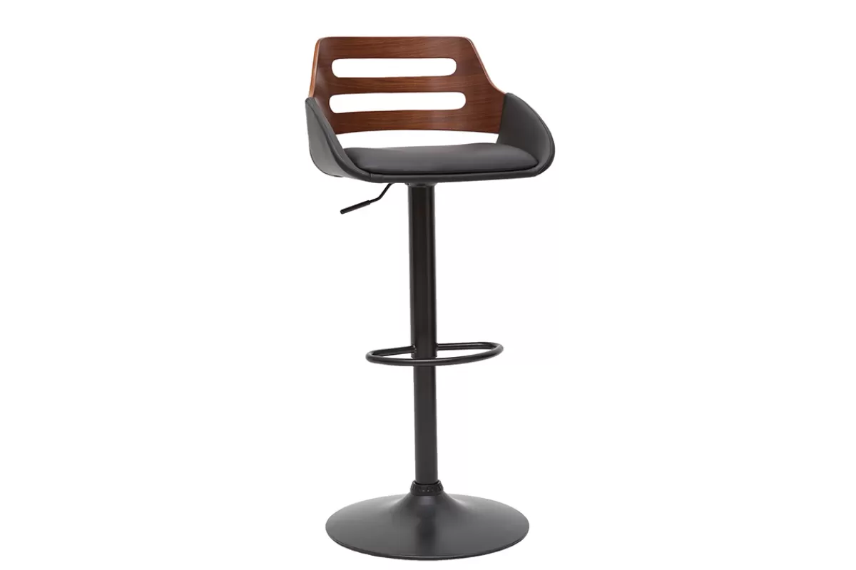 Miliboo Taburetes De Bar-Taburete de cocina regulable de diseño negro y nogal PERNIK