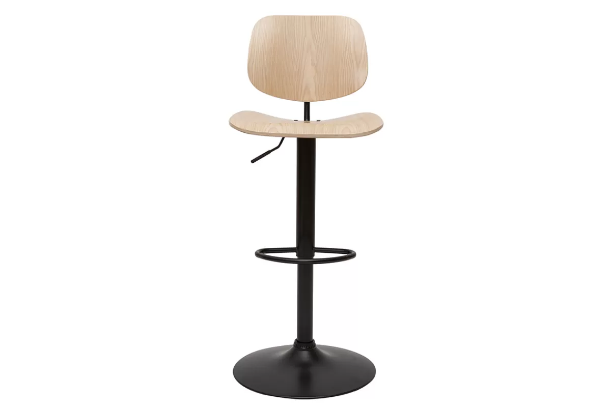 Miliboo Taburetes De Bar-Taburete de cocina regulable de madera clara y metal negro TOBIAS