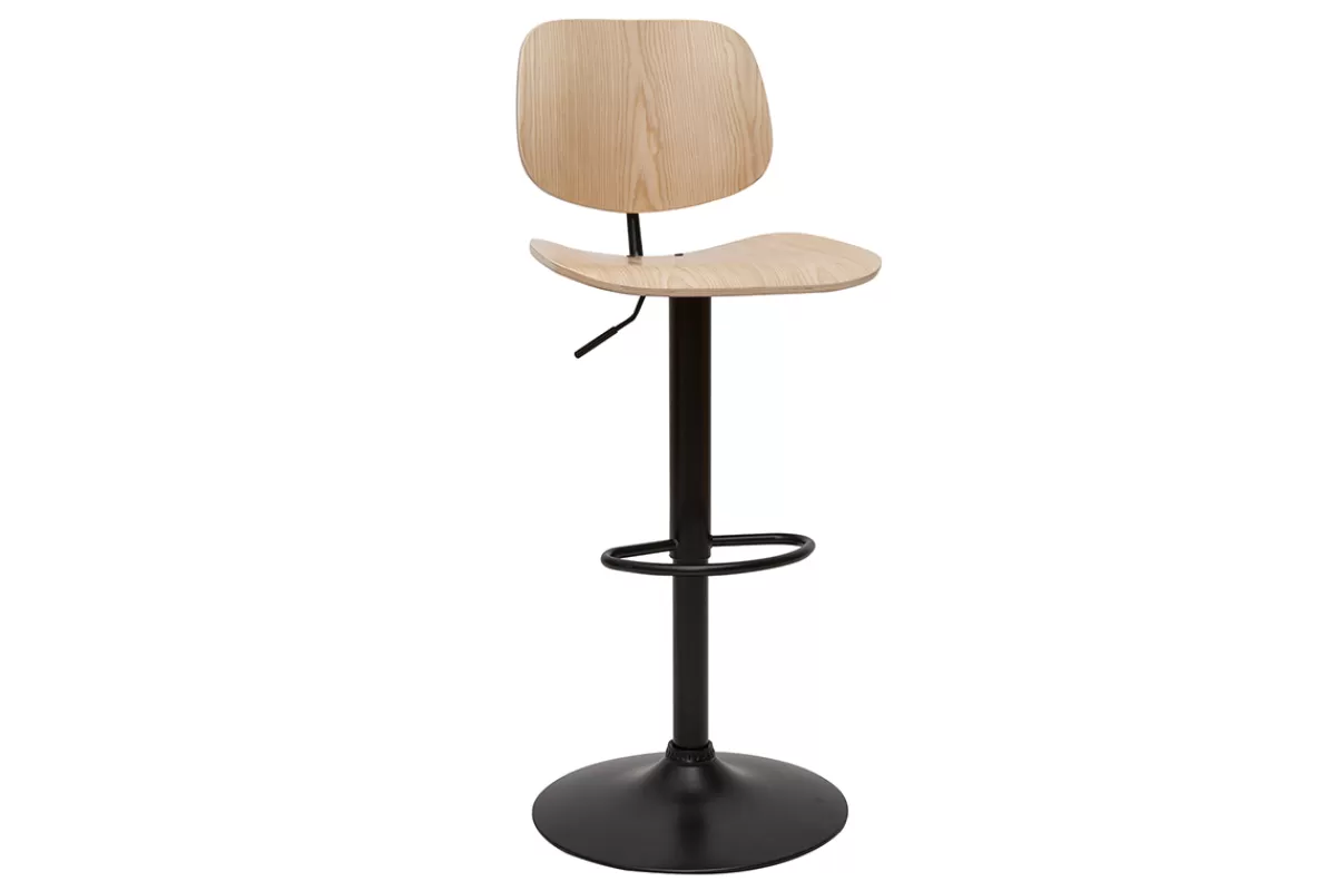 Miliboo Taburetes De Bar-Taburete de cocina regulable de madera clara y metal negro TOBIAS