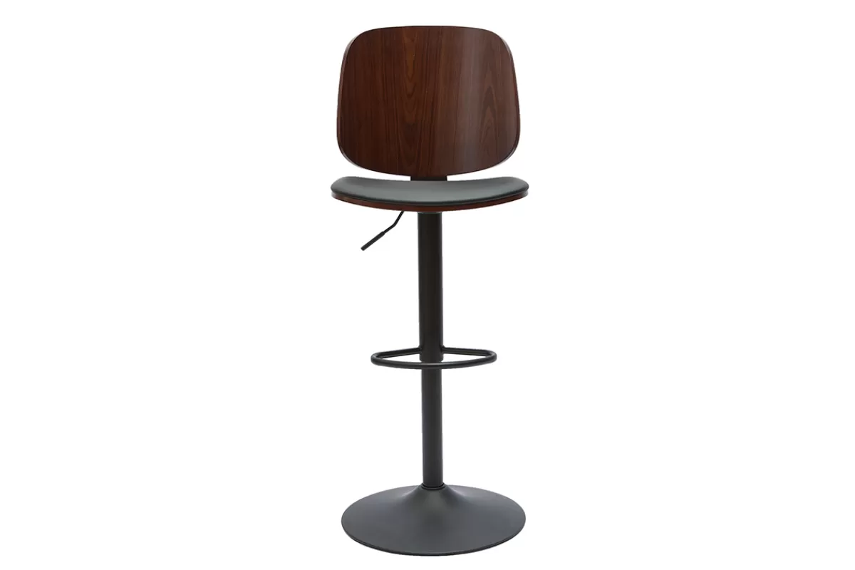 Miliboo Taburetes De Bar-Taburete de cocina regulable negro con madera oscura BECK