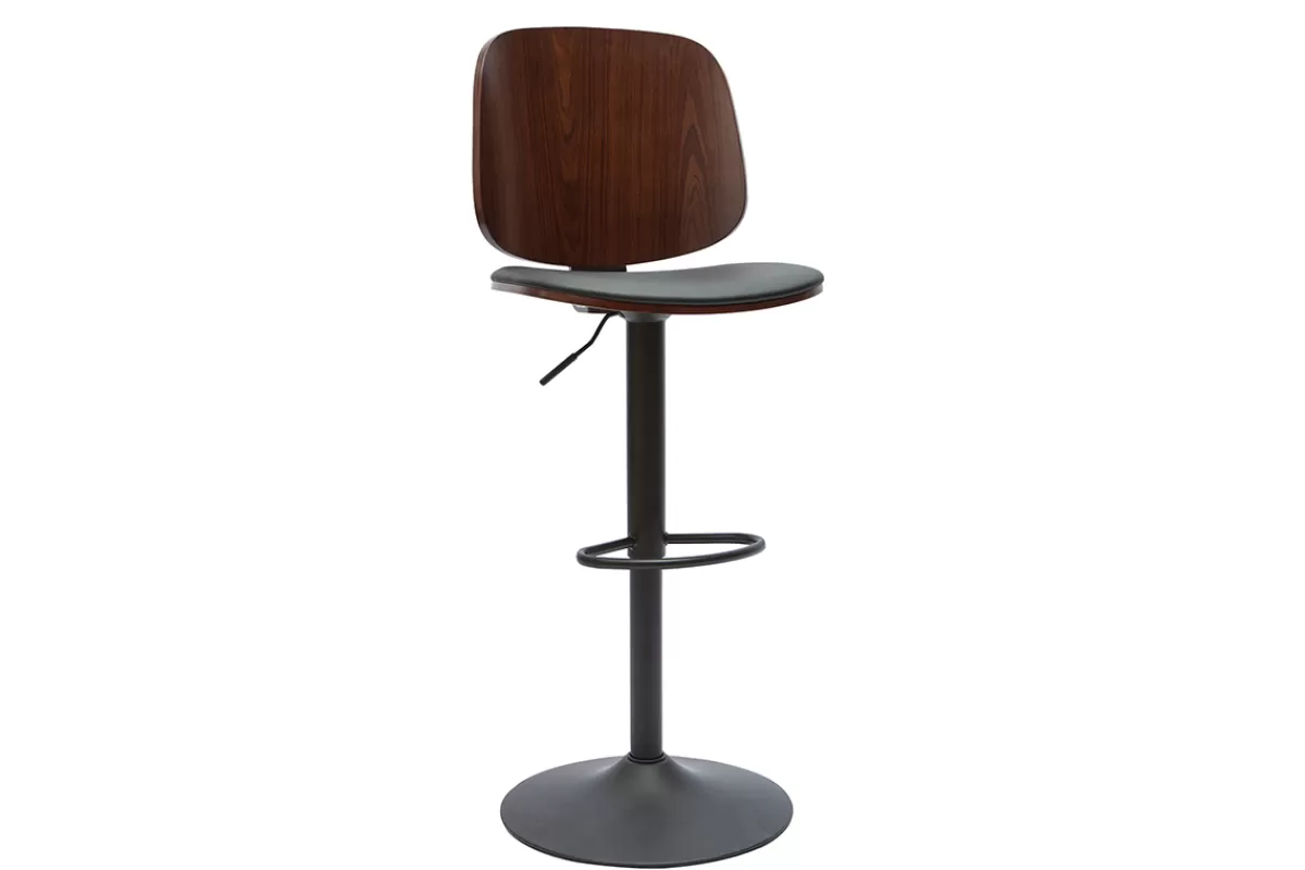 Miliboo Taburetes De Bar-Taburete de cocina regulable negro con madera oscura BECK