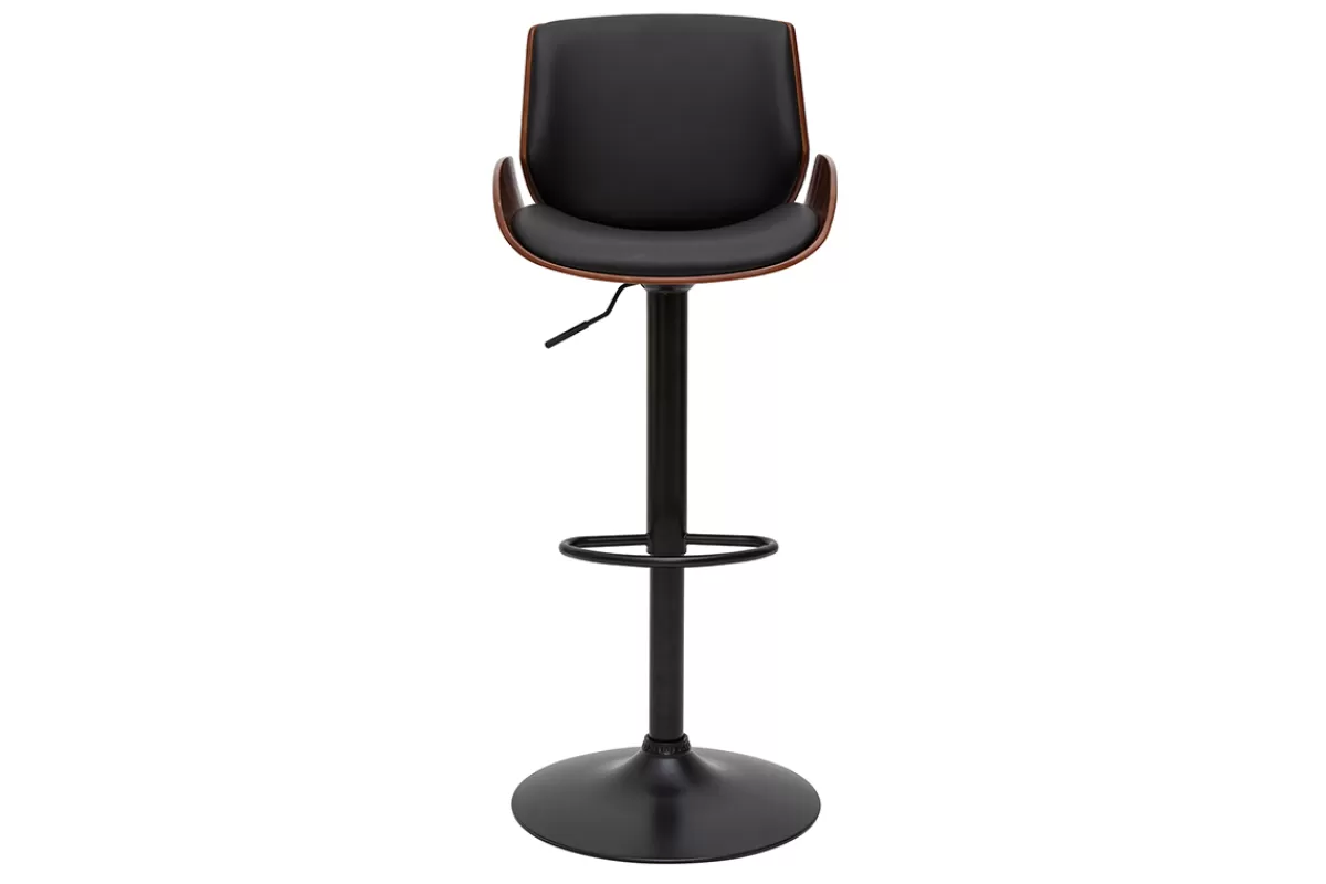 Miliboo Taburetes De Bar-Taburete de cocina regulable negro con madera oscura VESPER