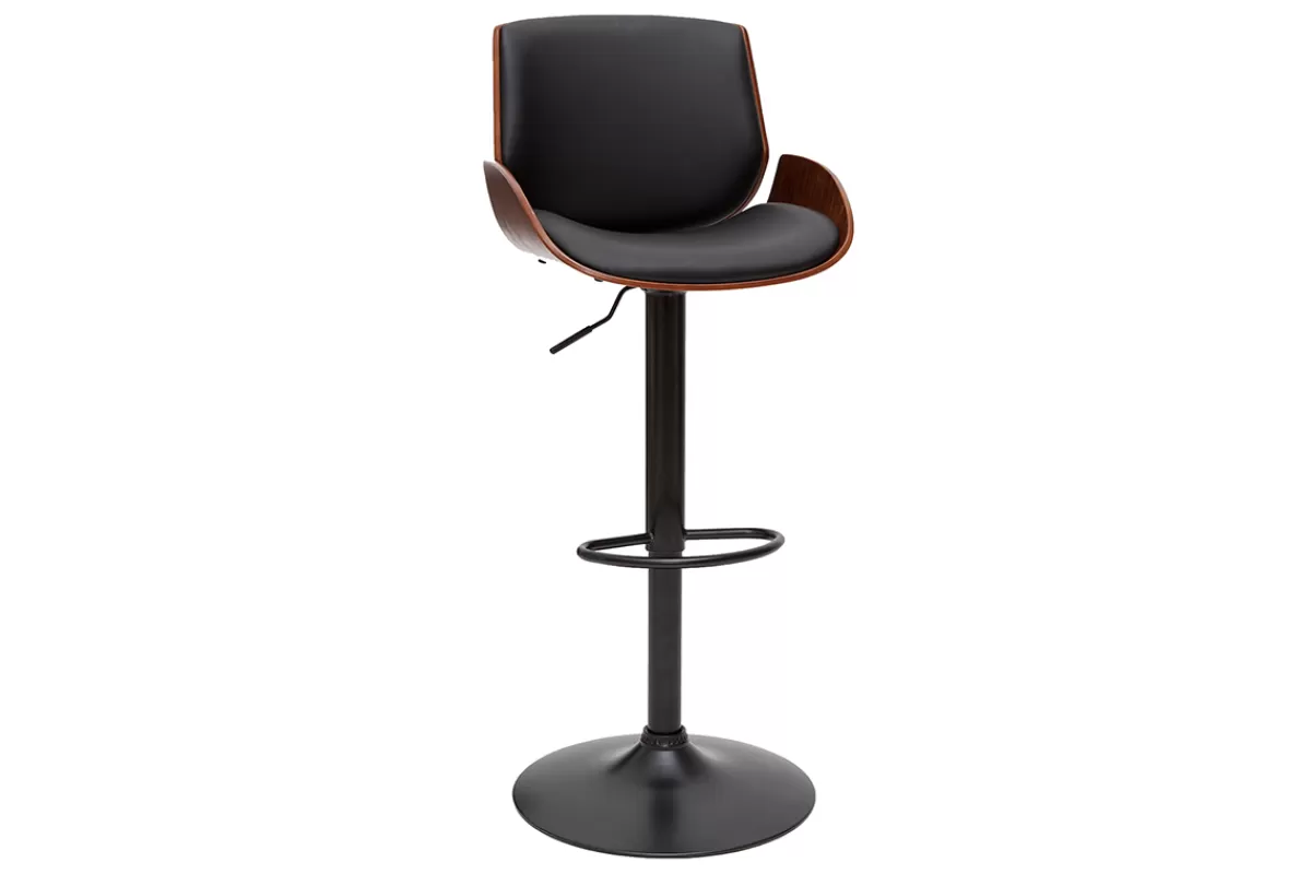 Miliboo Taburetes De Bar-Taburete de cocina regulable negro con madera oscura VESPER
