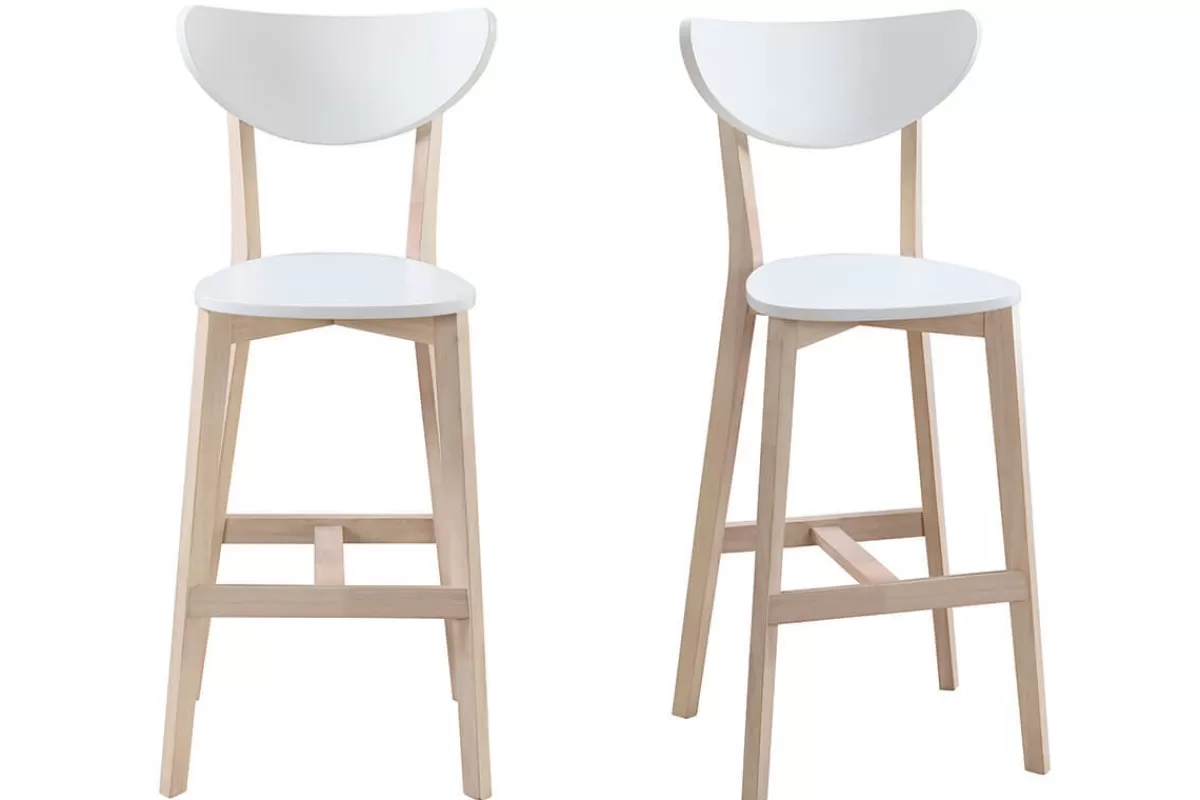 Miliboo Taburetes De Bar-Taburete nórdico blanco y madera 65cm lote de 2 LEENA