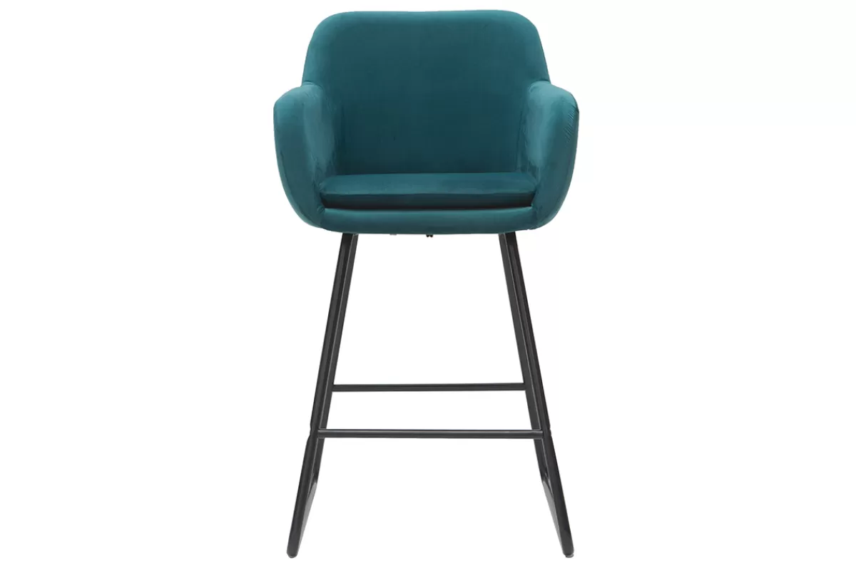 Miliboo Taburetes De Bar-Taburetes de bar en tejido efecto terciopelo azul petróleo A65 cm (lote de 2) AMIKA
