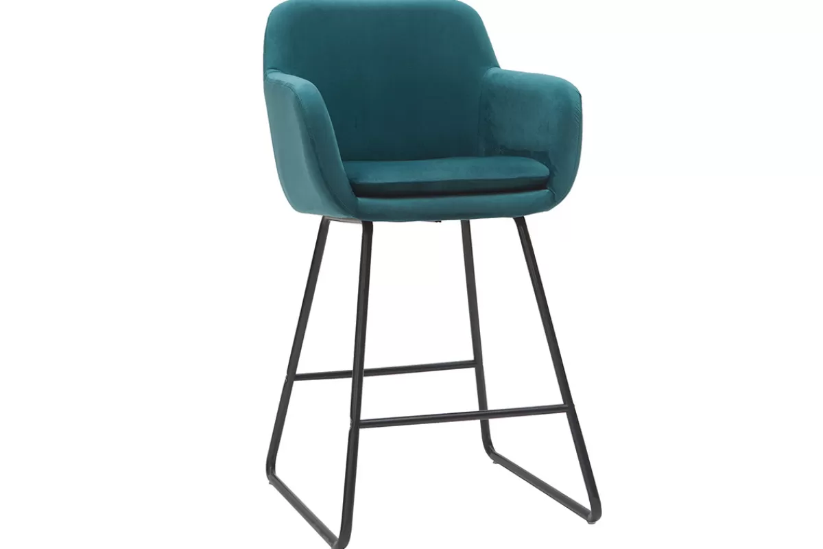 Miliboo Taburetes De Bar-Taburetes de bar en tejido efecto terciopelo azul petróleo A65 cm (lote de 2) AMIKA