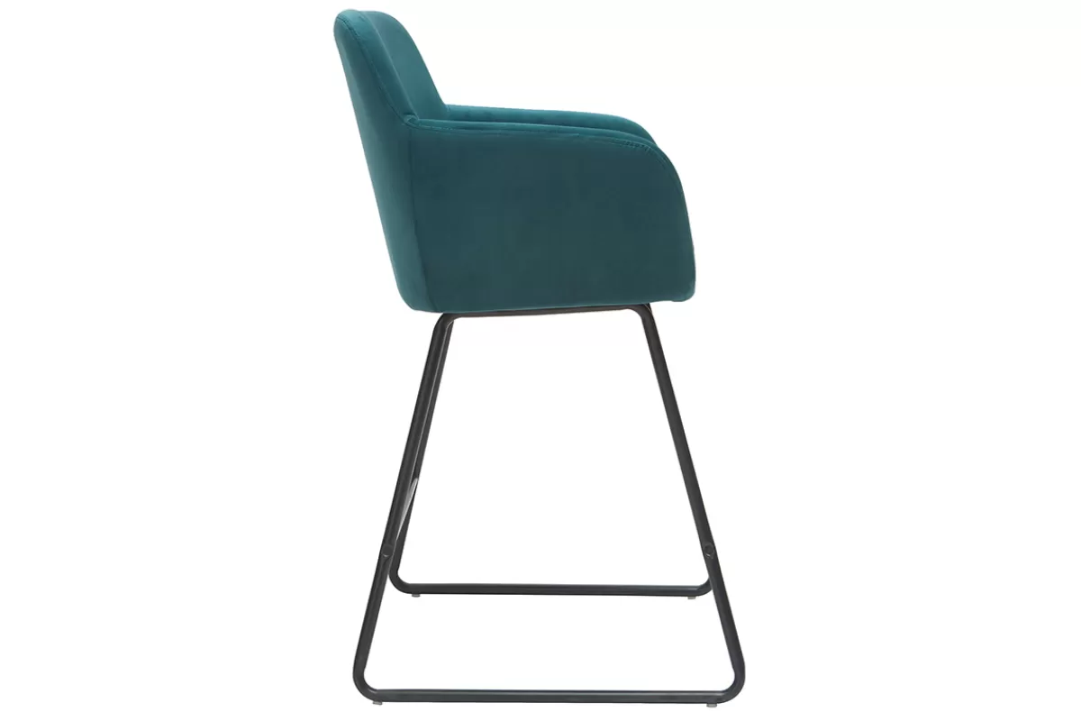 Miliboo Taburetes De Bar-Taburetes de bar en tejido efecto terciopelo azul petróleo A65 cm (lote de 2) AMIKA