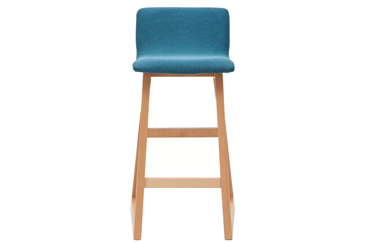 Miliboo Taburetes De Bar-Taburetes de bar madera clara y tejido azul petróleo lote de 2 OSAKA