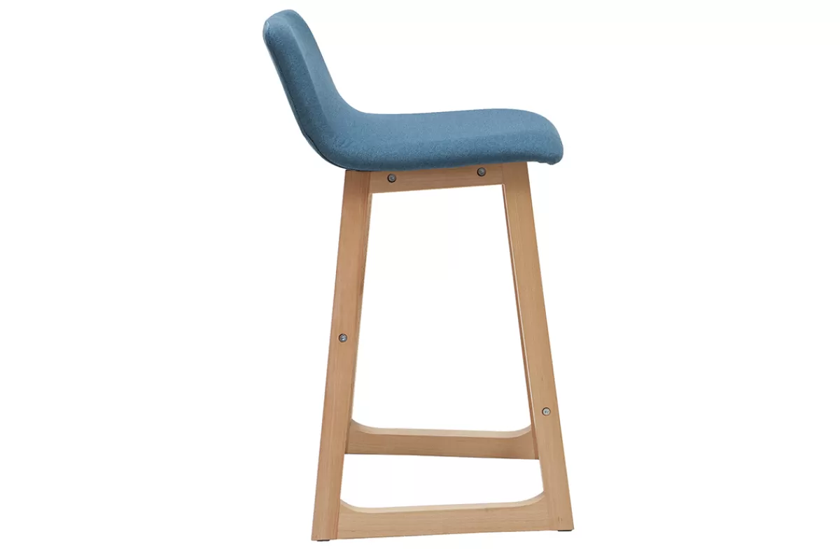Miliboo Taburetes De Bar-Taburetes de bar madera clara y tejido azul petróleo lote de 2 OSAKA