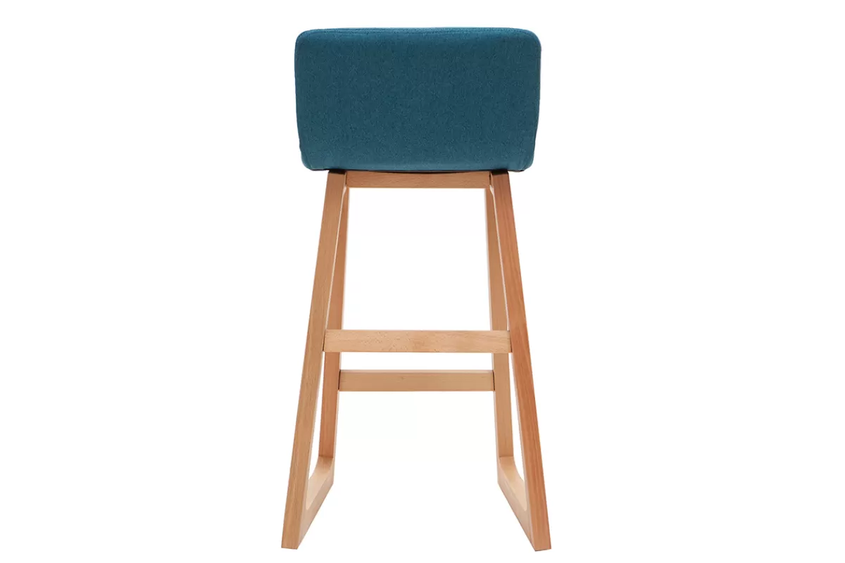 Miliboo Taburetes De Bar-Taburetes de bar madera clara y tejido azul petróleo lote de 2 OSAKA