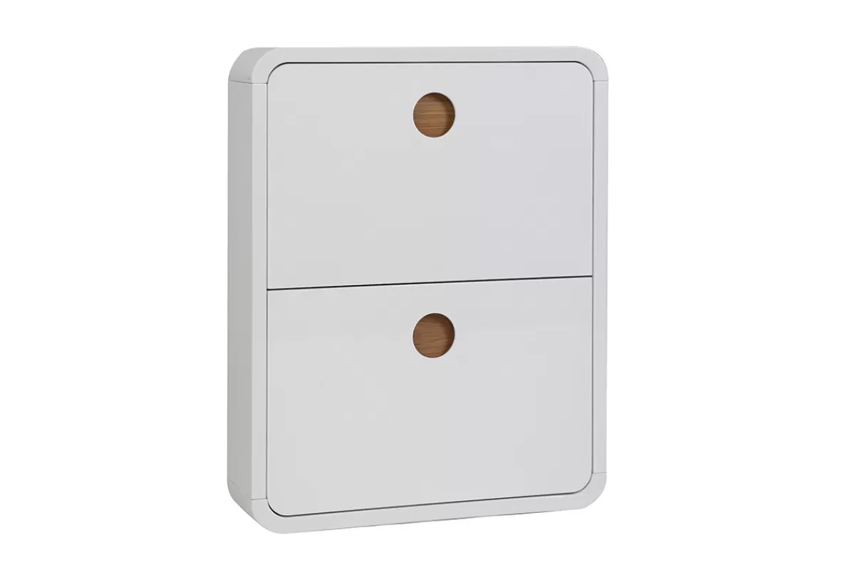 Miliboo Mueble Recibidor | Zapatero-Zapatero 2 cajones blanco brillante y fresno KOPEN